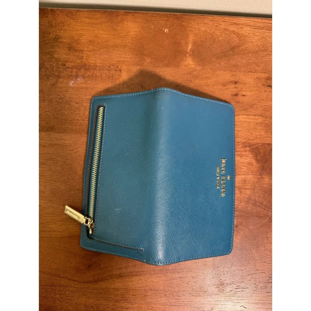 Kate Spade New York Staci Large Slim Bifold Wallet River Blue Classic Minimalist